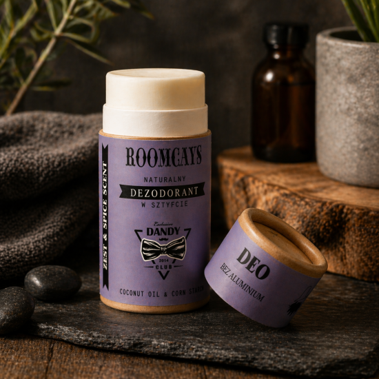 Naturalny dezodorant męski bez aluminium w sztyfcie Roomcays - Zest and spice - zestaw 3 szt.