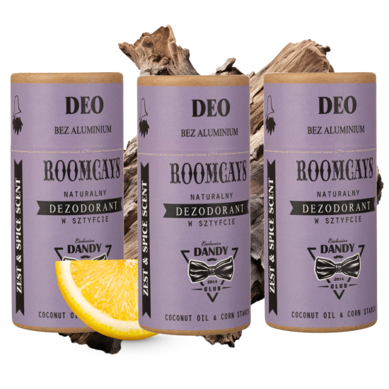Naturalny dezodorant męski bez aluminium w sztyfcie Roomcays - Zest and spice - zestaw 3 szt.